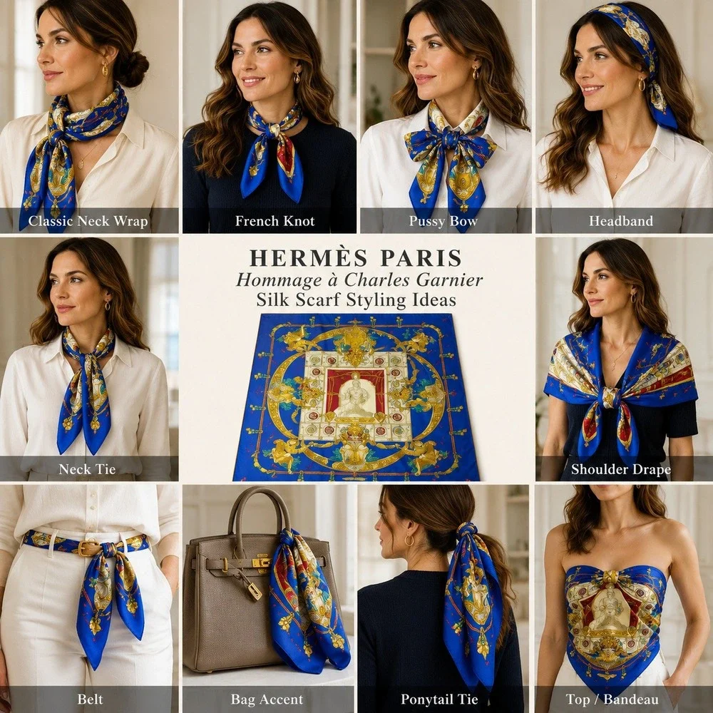 Hermes Paris Hommage a Charles Garnier Silk Scarf Blue Gold Bergdorf Goodman